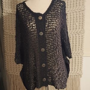 Tanami Woven Black Batwing Cardigan Oversized with Large Buttons.